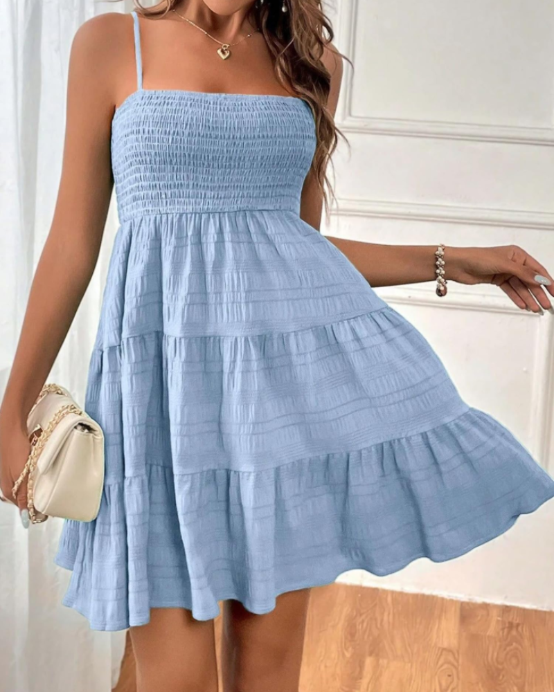Odelith Robe Mini Femme Été – Bretelles Fines Smockée Coupe A-Line