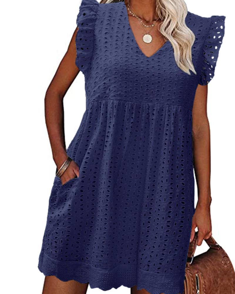Robe Mini Femme en coton, col V, coupe fluide – Menvelo