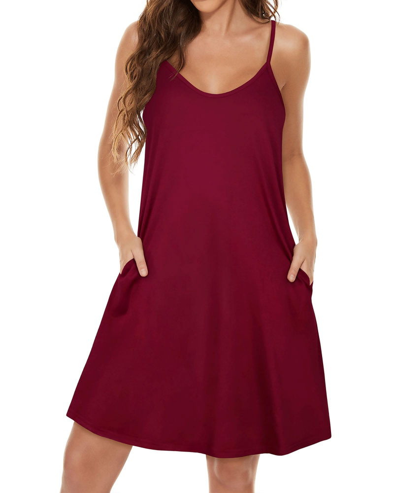 Robe Midi Femme en tissu léger, col V, coupe fluide – Menvelo