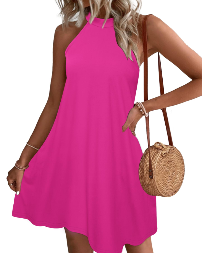 Mian Robe Été Femme – Dos Nu Halter Mini Tunique avec Poches