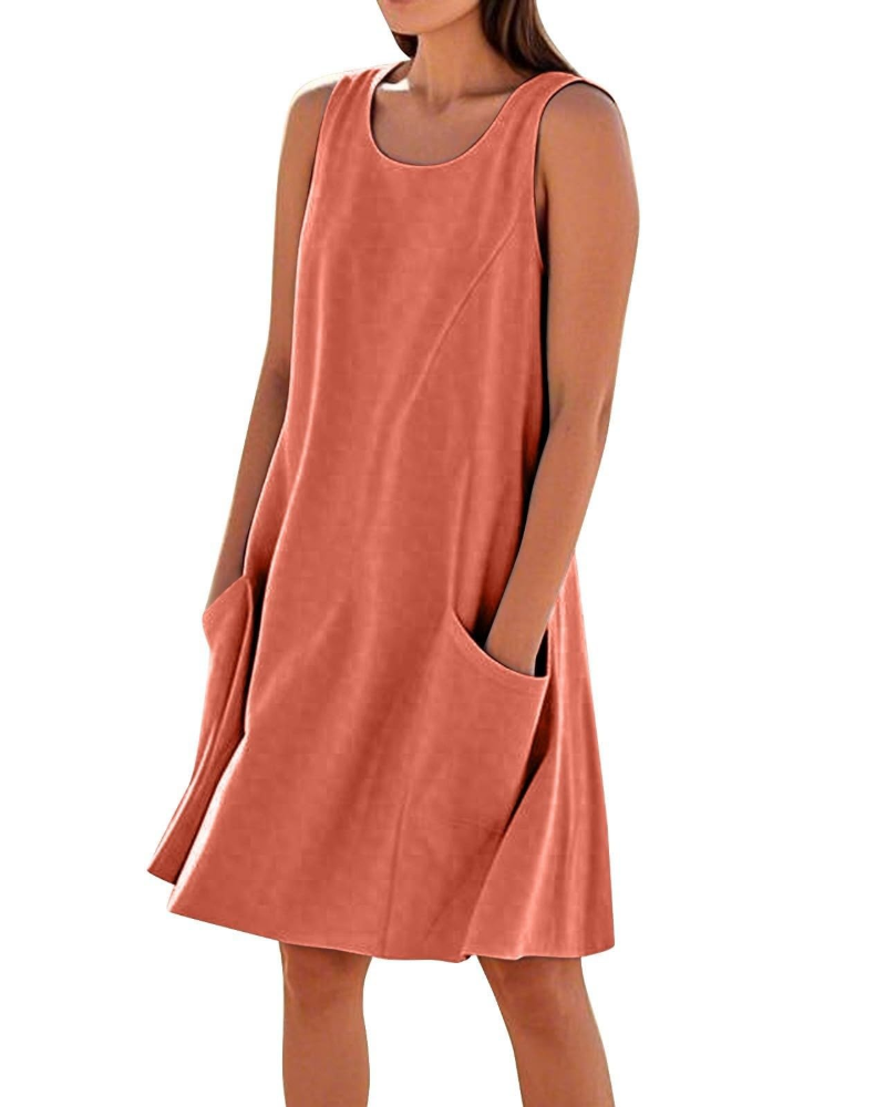 Robe Midi Femme en coton, sans manches, coupe fluide – Menvelo
