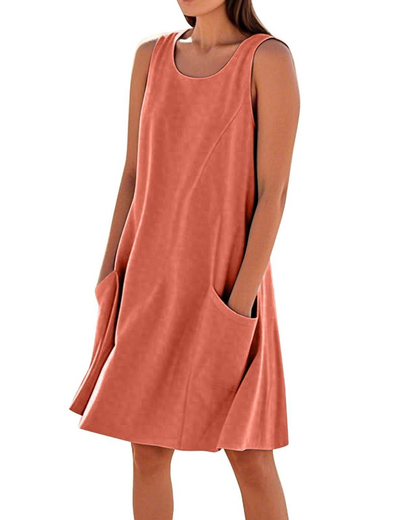 Robe Midi Femme en coton, sans manches, coupe fluide – Menvelo