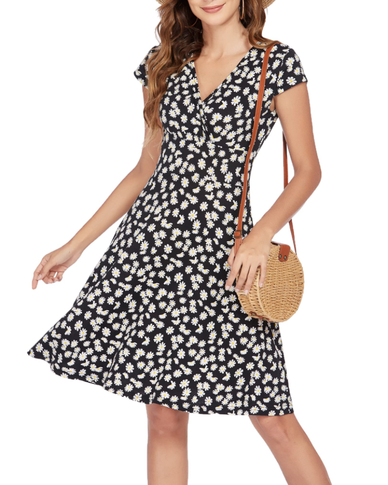 Robe Midi Femme en tissu léger, col V, coupe moulante – Menvelo