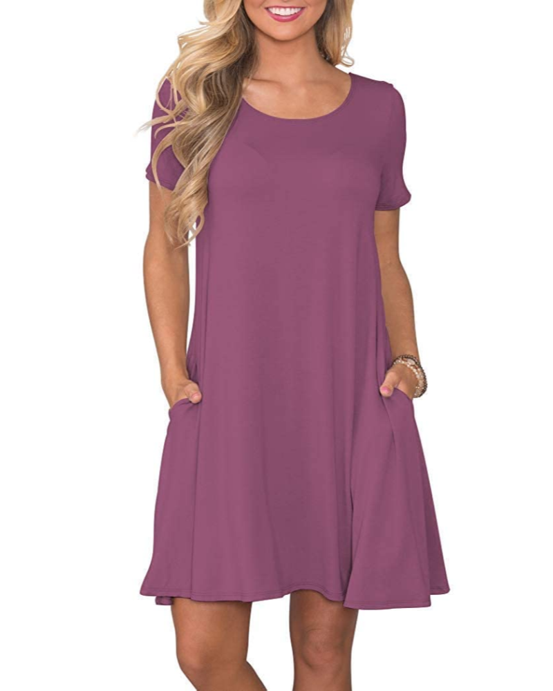 Robe Mini Femme en tissu léger, col rond, coupe fluide – Menvelo
