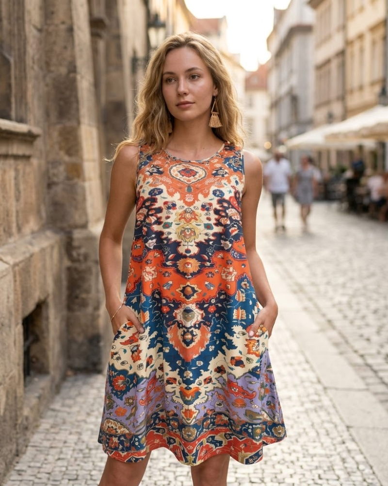 Léna Robe Été Femme – Robe A-Line Bretelles Col V Avec Poches Mi-Longue