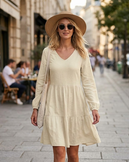 Robe Midi Femme en stretch, col V, coupe fluide – Menvelo