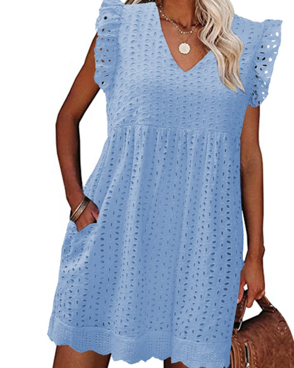 Robe Mini Femme en coton, col V, coupe fluide – Menvelo