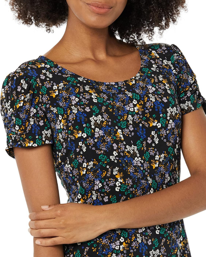 Robe Midi Femme en tissu léger, col rond, coupe moulante – Menvelo