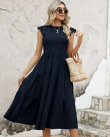 Menvelo Robe Midi Femme Stretch À Volants Coupe Fluide Coupe A-Line