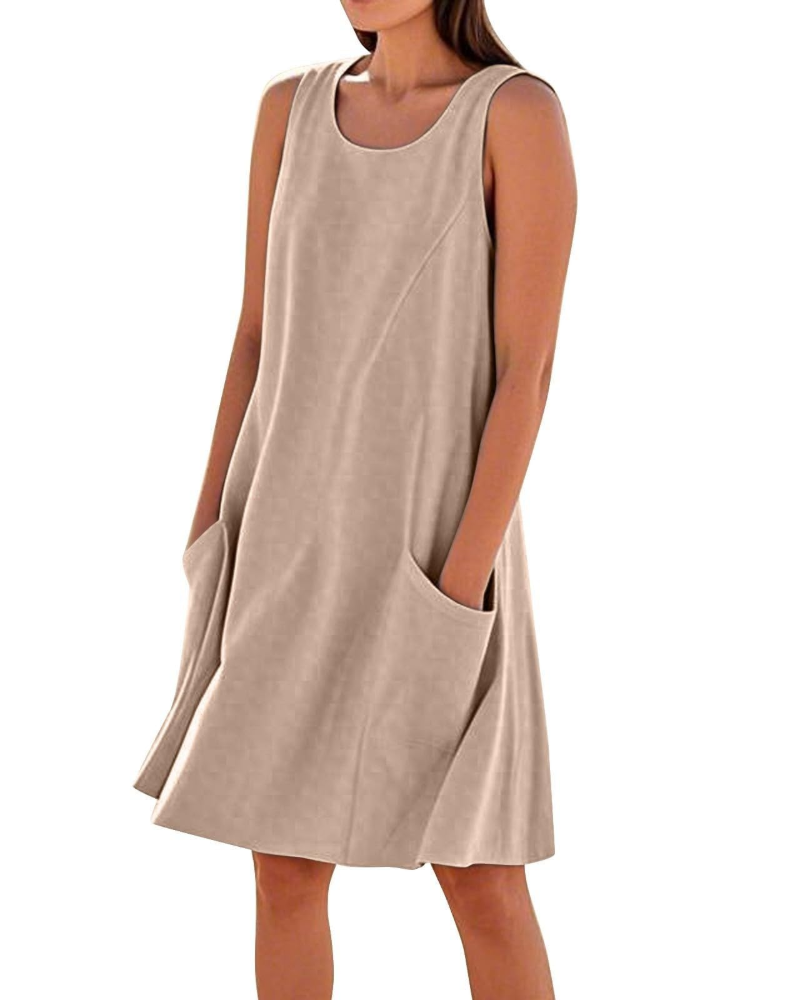 Robe Midi Femme en coton, sans manches, coupe fluide – Menvelo