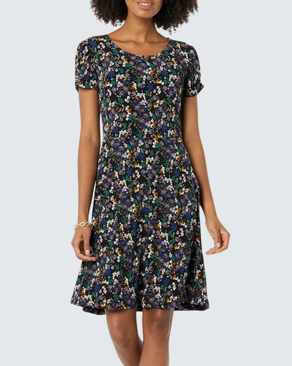Robe Midi Femme en tissu léger, col rond, coupe moulante – Menvelo