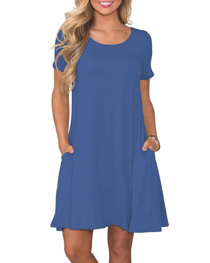Robe Mini Femme en tissu léger, col rond, coupe fluide – Menvelo