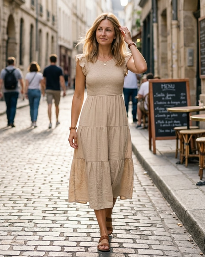 Robe Midi Femme en stretch, col V, coupe fluide – Menvelo