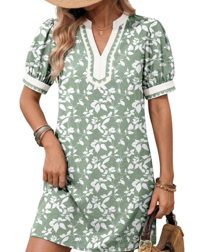 Robe Midi Femme en tissu léger, col V, coupe fluide – Menvelo