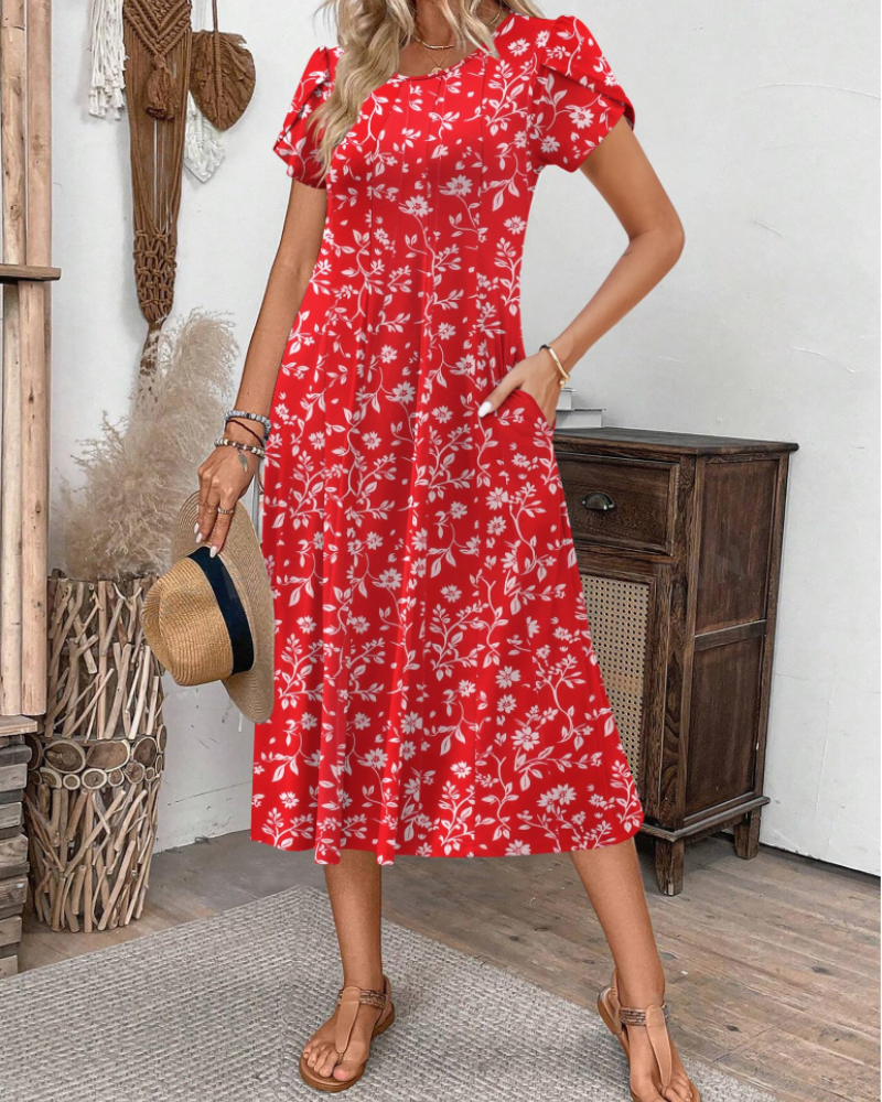 Robe Midi Femme en tissu léger, avec poches, coupe ample – Menvelo