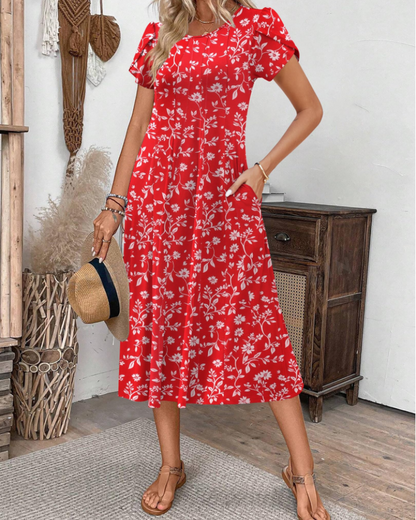 Robe Midi Femme en tissu léger, avec poches, coupe ample – Menvelo