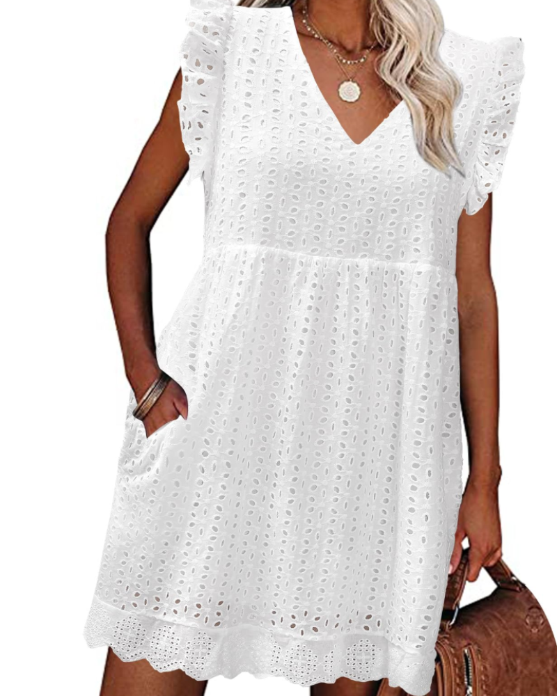 Robe Mini Femme en coton, col V, coupe fluide – Menvelo