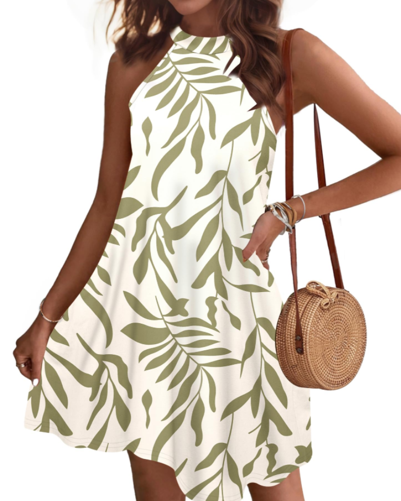 Mian Robe Été Femme – Dos Nu Halter Mini Tunique avec Poches