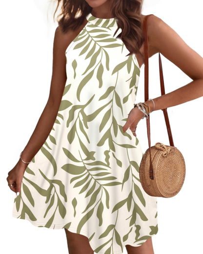 Mian Robe Été Femme – Dos Nu Halter Mini Tunique avec Poches
