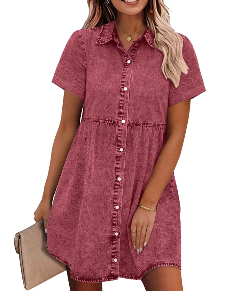 Robe Midi Femme en denim, à volants, coupe confortable – Menvelo