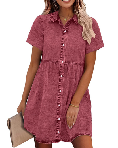 Robe Midi Femme en denim, à volants, coupe confortable – Menvelo