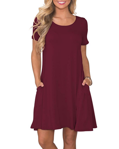 Robe Mini Femme en tissu léger, col rond, coupe fluide – Menvelo