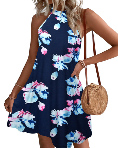 Mian Robe Été Femme – Dos Nu Halter Mini Tunique avec Poches