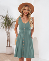 Menvelo Robe Mini Femme Col V Coupe Fluide Sans Manches
