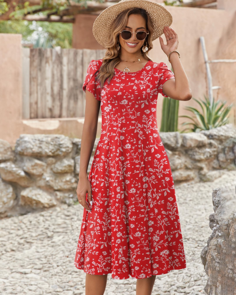 Robe Midi Femme en tissu léger, avec poches, coupe ample – Menvelo