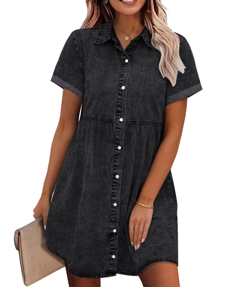 Robe Midi Femme en denim, à volants, coupe confortable – Menvelo