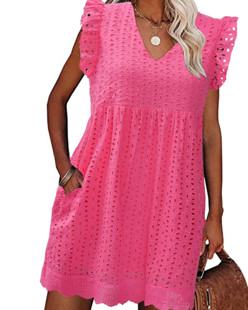 Robe Mini Femme en coton, col V, coupe fluide – Menvelo