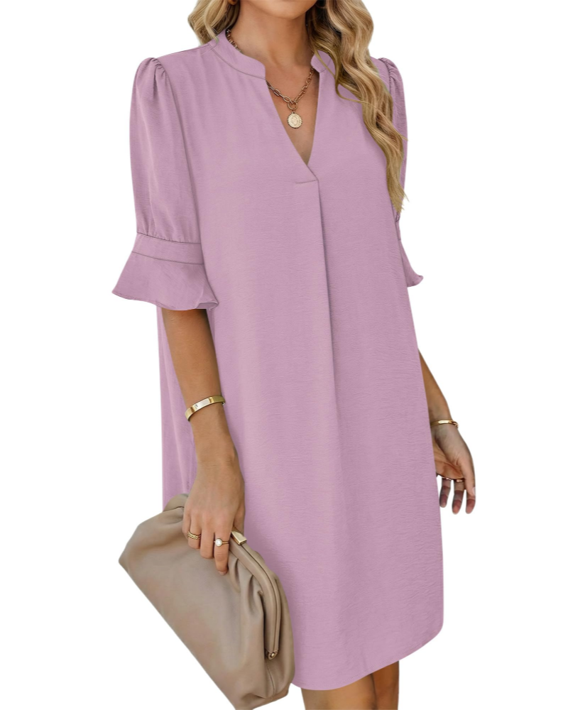 Robe Midi Femme en tissu léger, col V, coupe fluide – Menvelo