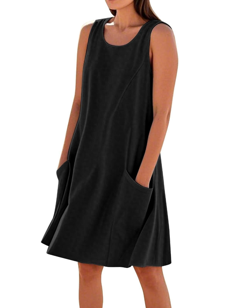 Robe Midi Femme en coton, sans manches, coupe fluide – Menvelo