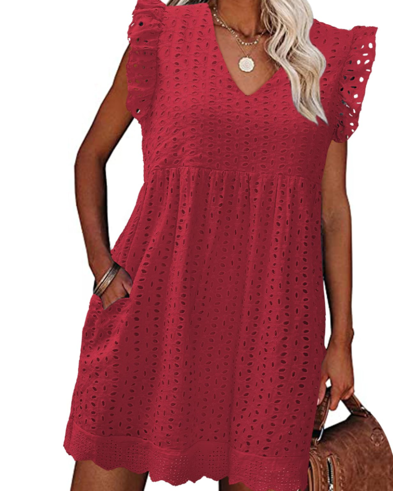 Robe Mini Femme en coton, col V, coupe fluide – Menvelo