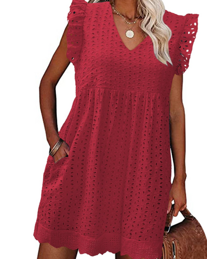 Robe Mini Femme en coton, col V, coupe fluide – Menvelo