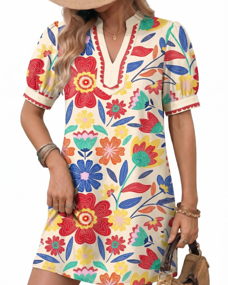 Robe Midi Femme en tissu léger, col V, coupe fluide – Menvelo