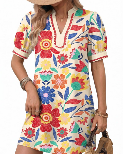 Robe Midi Femme en tissu léger, col V, coupe fluide – Menvelo