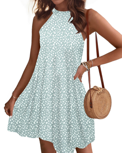 Mian Robe Été Femme – Dos Nu Halter Mini Tunique avec Poches
