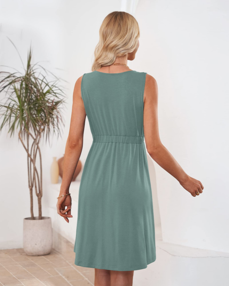 Robe Mini Femme en tissu léger, col V, coupe fluide – Menvelo