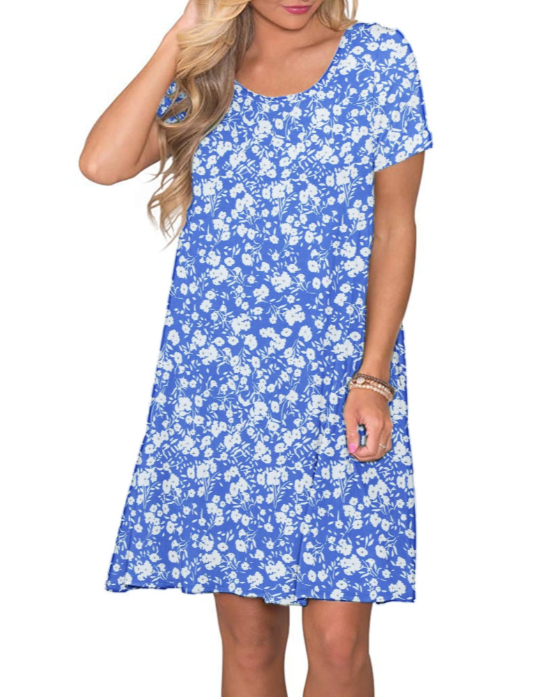 Robe Mini Femme en tissu léger, col rond, coupe fluide – Menvelo