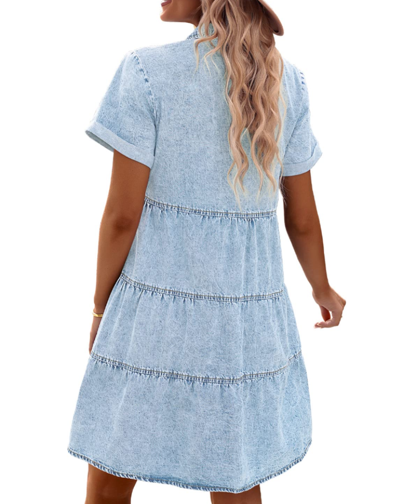 Robe Midi Femme en denim, à volants, coupe confortable – Menvelo