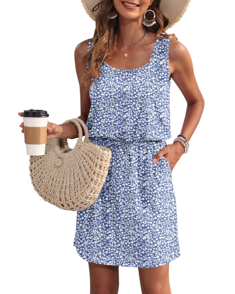 Robe Mini Femme en tissu léger, sans manches, coupe fluide – Menvelo