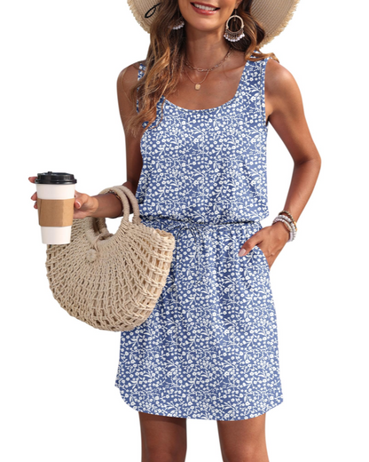 Robe Mini Femme en tissu léger, sans manches, coupe fluide – Menvelo