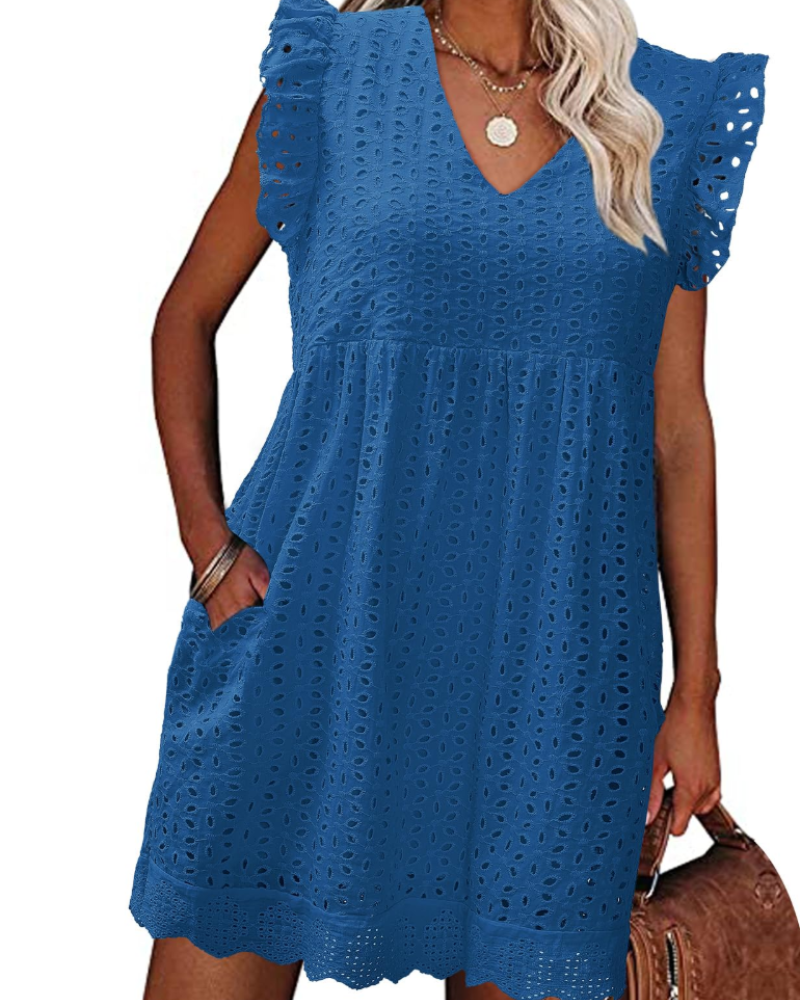 Robe Mini Femme en coton, col V, coupe fluide – Menvelo