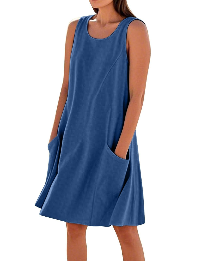 Robe Midi Femme en coton, sans manches, coupe fluide – Menvelo