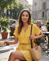 Menvelo Robe Mini Femme Col V Ceinturée