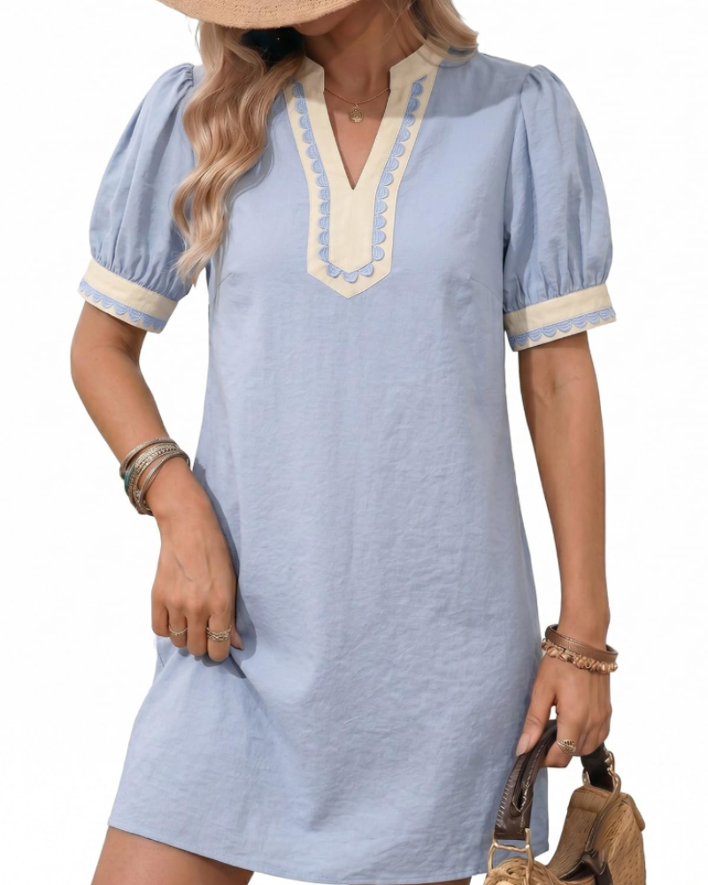 Robe Midi Femme en tissu léger, col V, coupe fluide – Menvelo