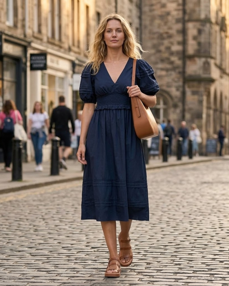 Robe Midi Femme en satin, col V, coupe confortable – Menvelo