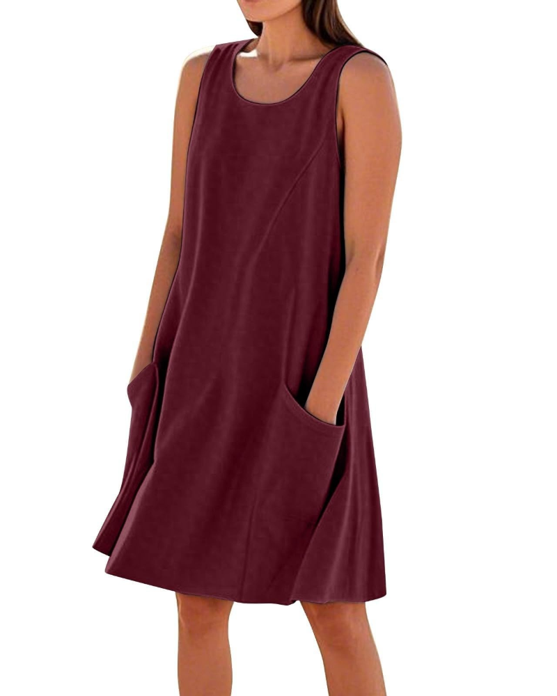Robe Midi Femme en coton, sans manches, coupe fluide – Menvelo