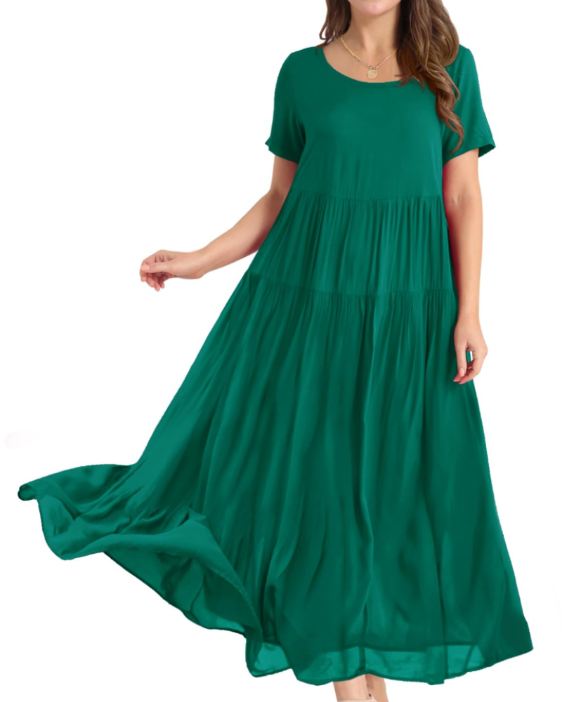 Rina Robe Maxi Femme – Robe Bohème Fleurie Coton Col Rond & Poches Été